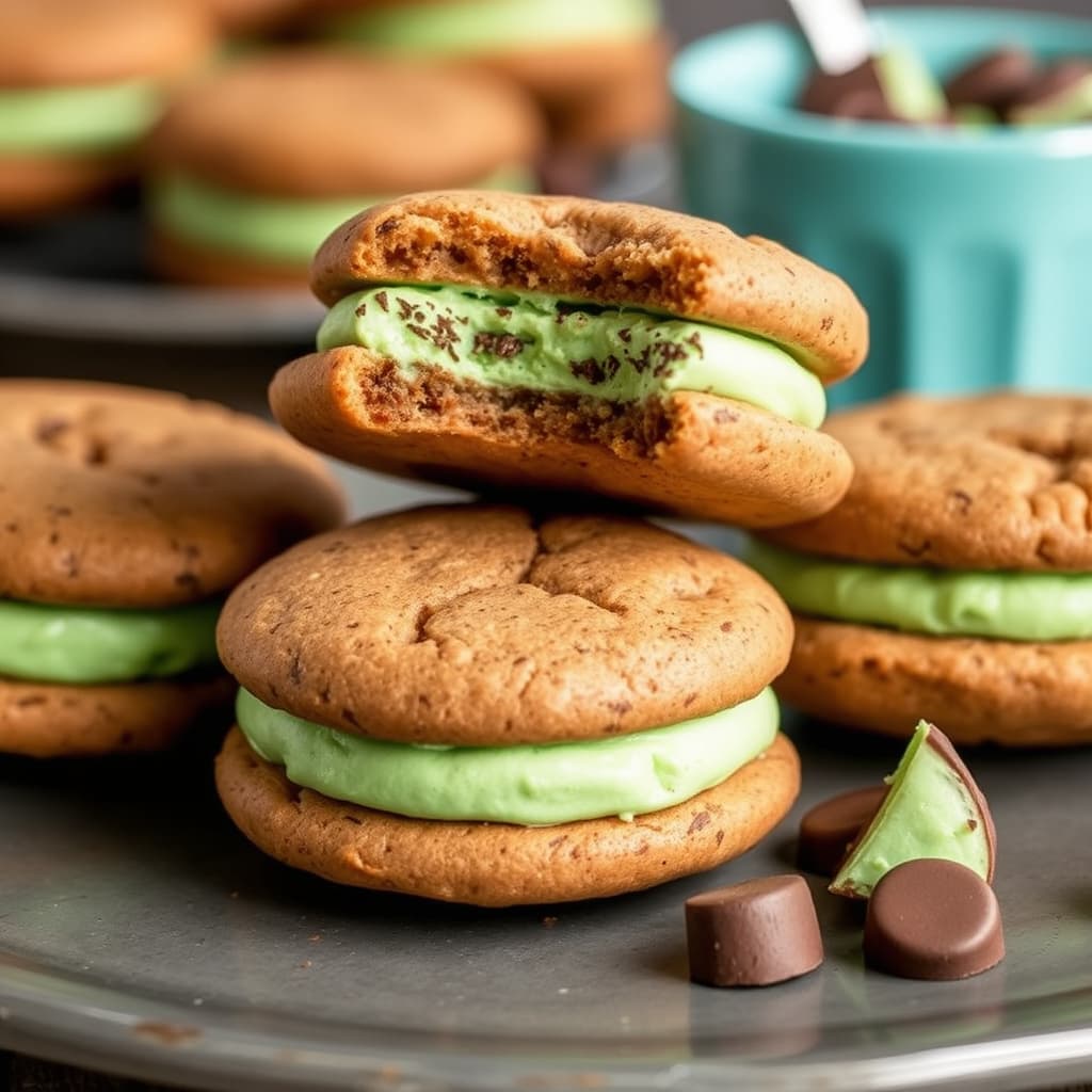 Kakeblandings-myntesjokoladekjeks med kremfyll