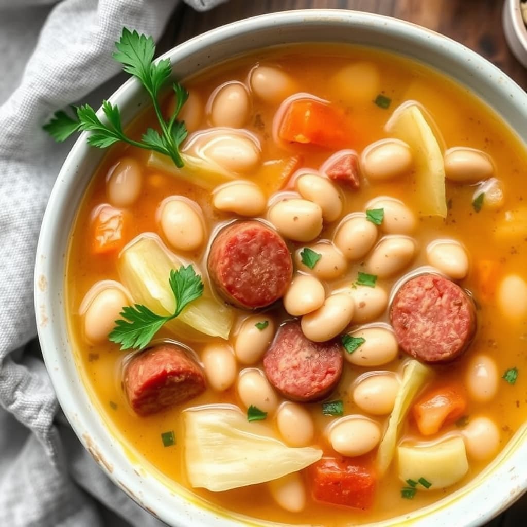 Kål- og hvitbønnesuppe med pølse