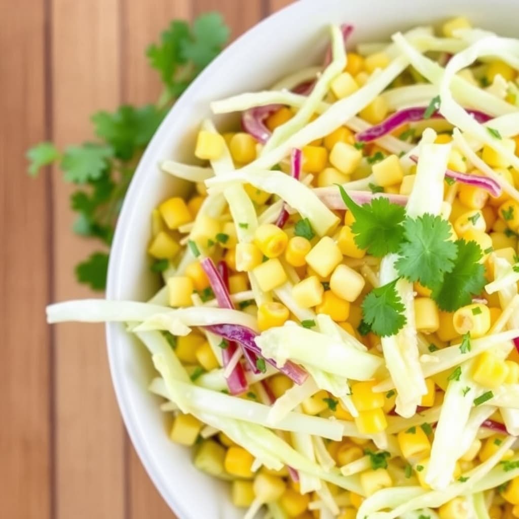 Kål- og maisalat med koriander og appelsindressing