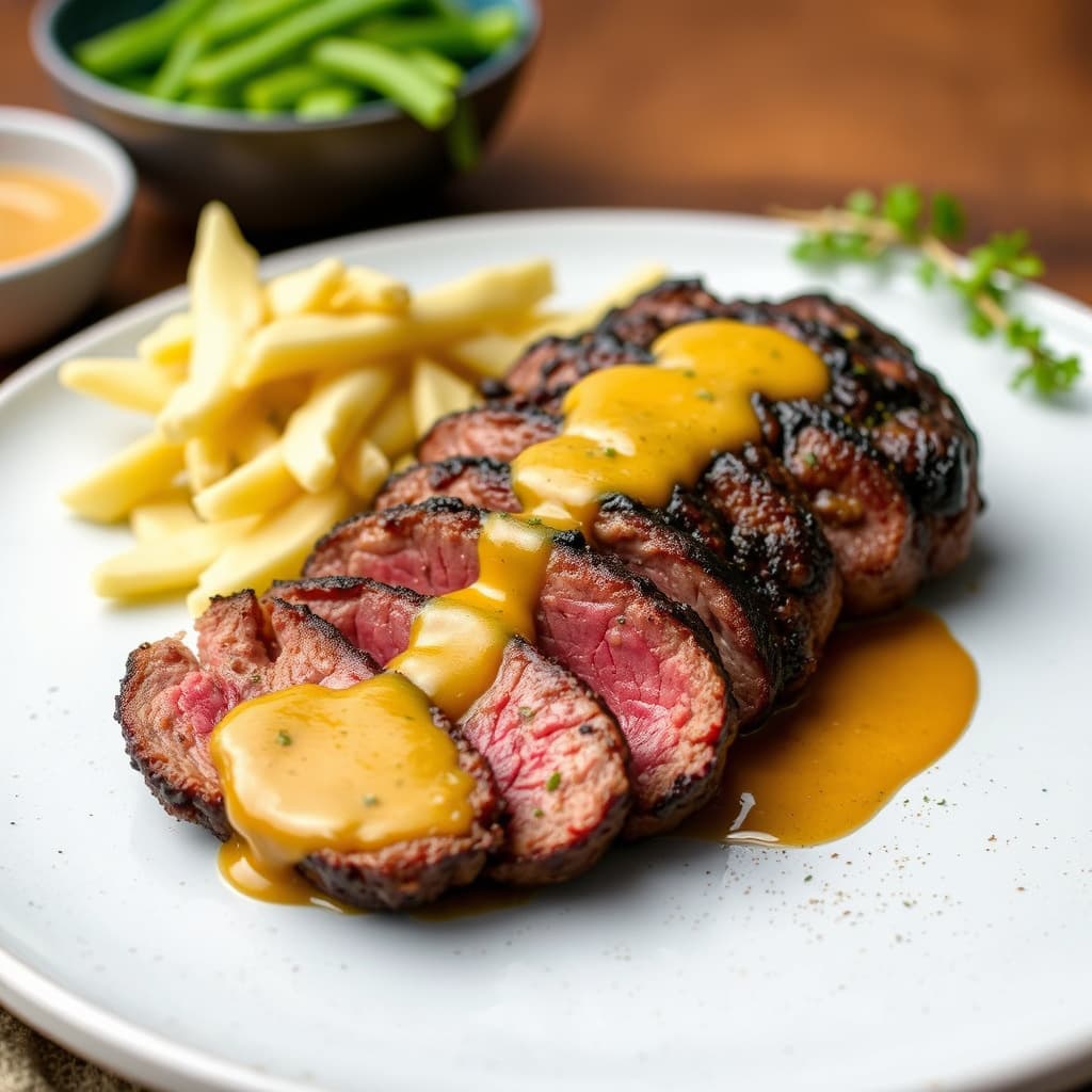 Kald, krydret svartperlet oksefilet med kreolsk sennepssaus