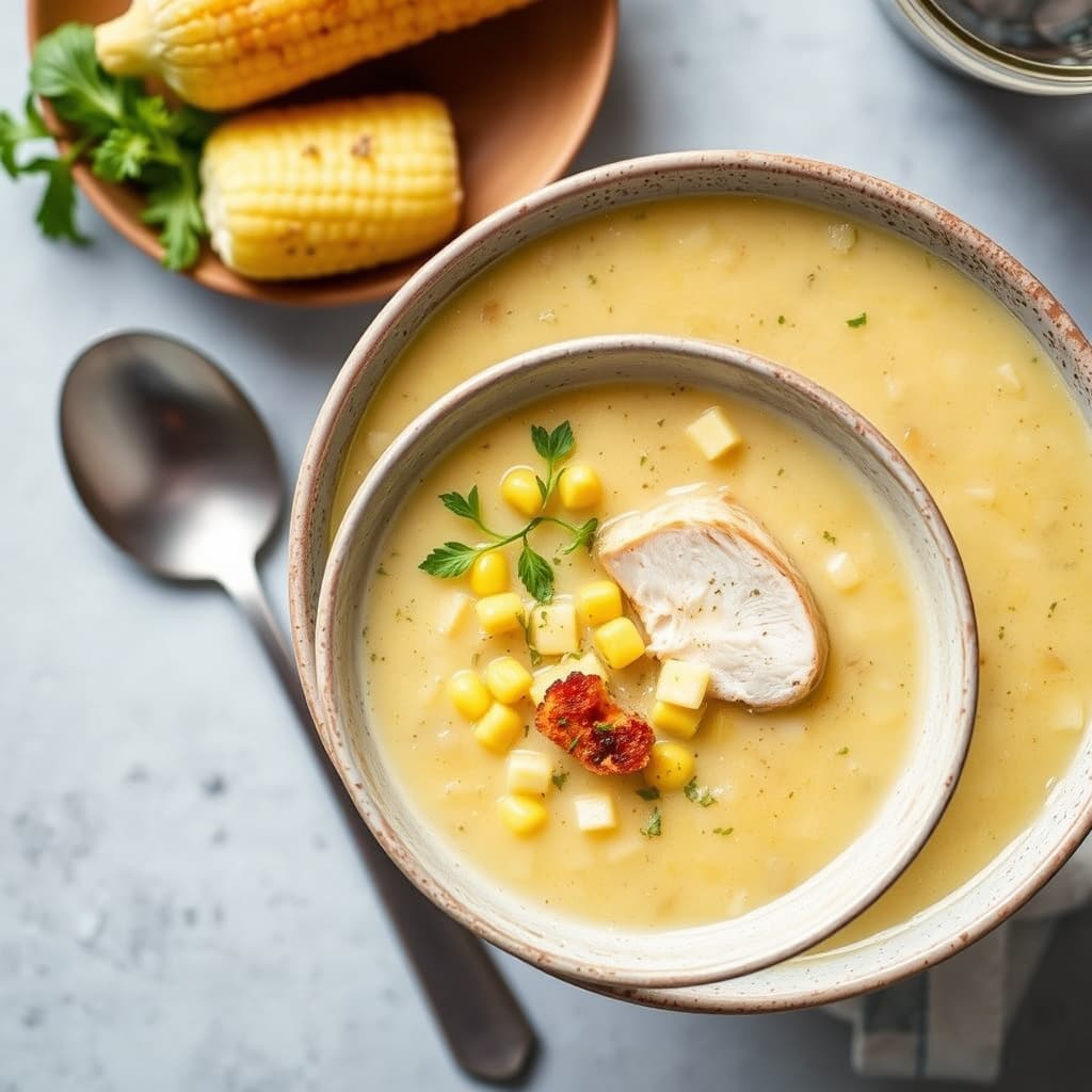 Kald maisuppe med urtet kylling