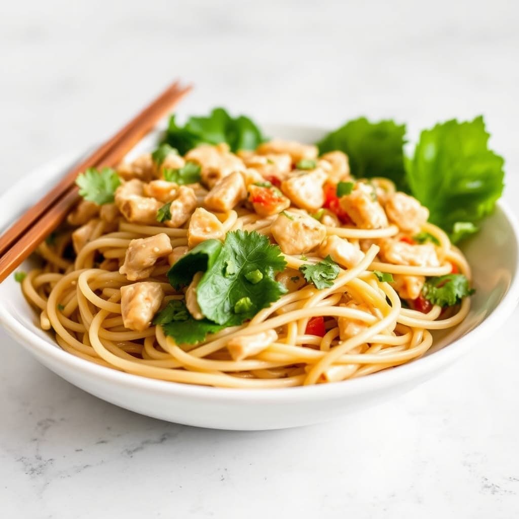 Kald peanøttkyllingsalat med nudler