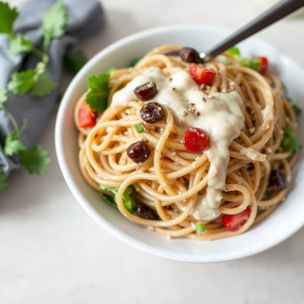 Kald soba-nudelsalat med kremet sesamdressing