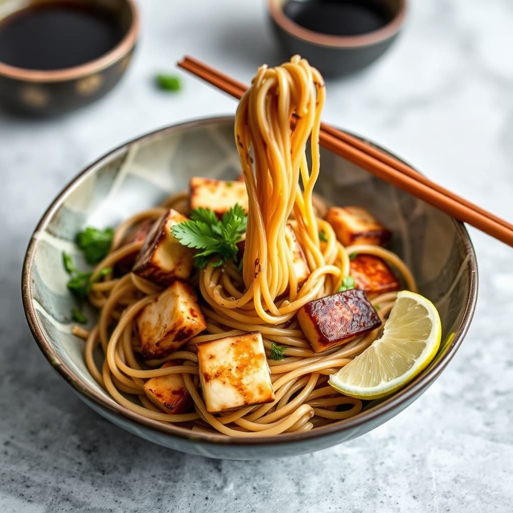 Kalde soba-nudler med miso og røkt tofu