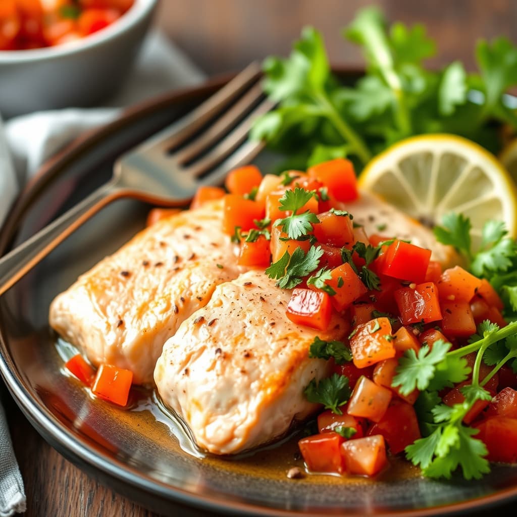 Kaldt pocheret laks med rød paprika og persille-salsa