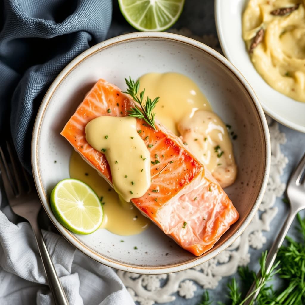 Kaldt, pocheret laks med sennep- og limesaus