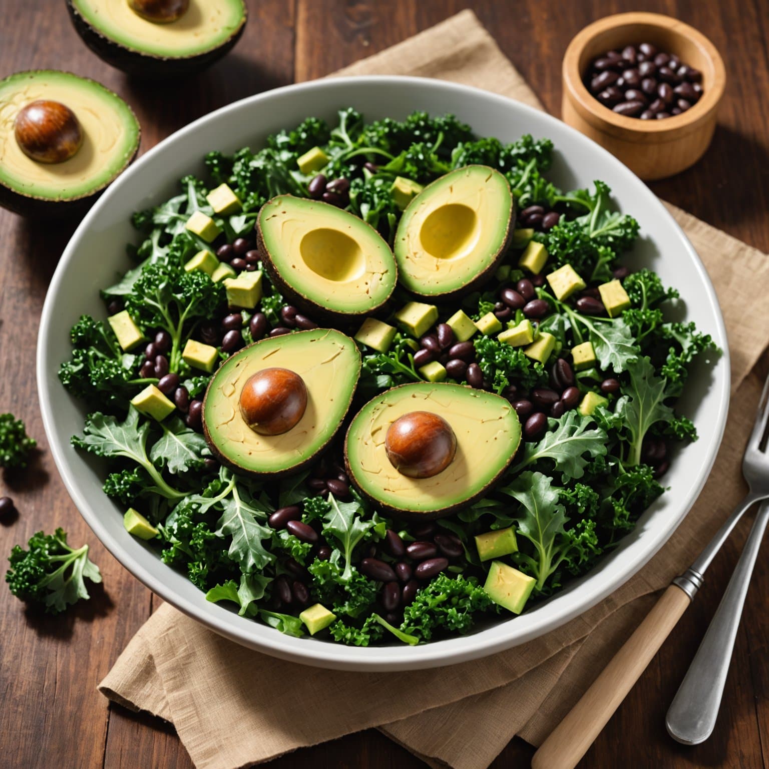 Kale-, avokado- og svartebønnesalat