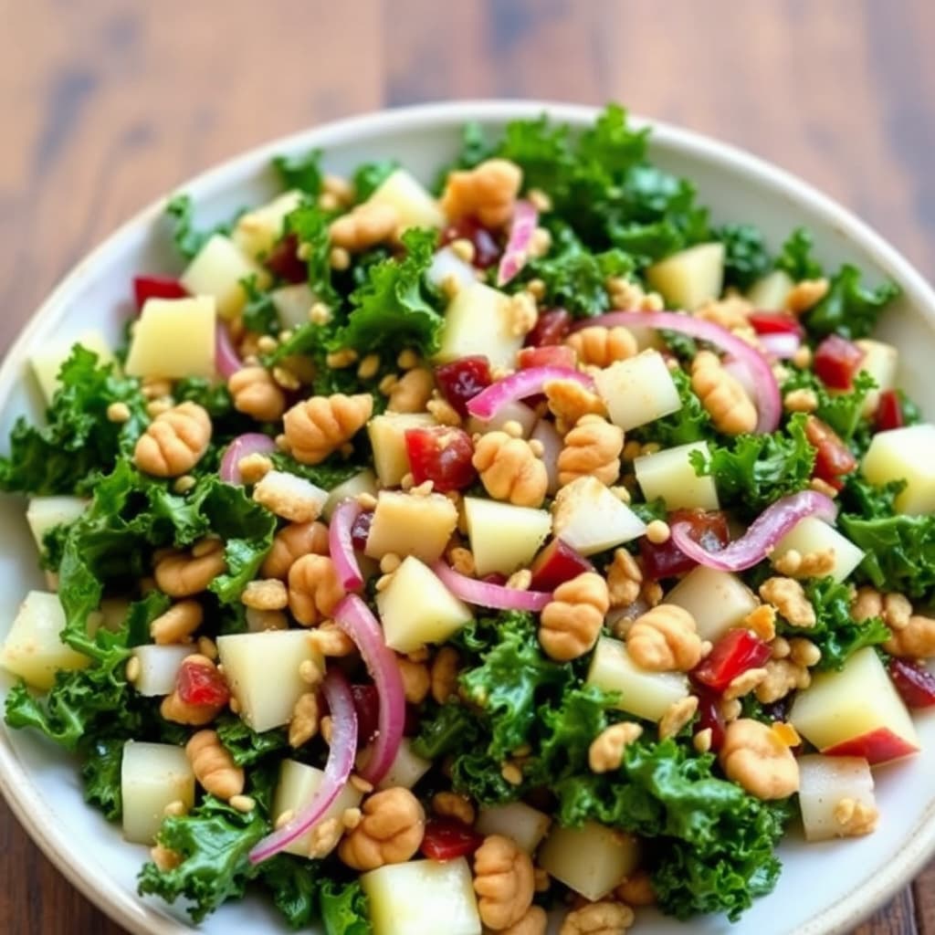 Kale, eple, valnøtt og sumak-løk tabbouleh