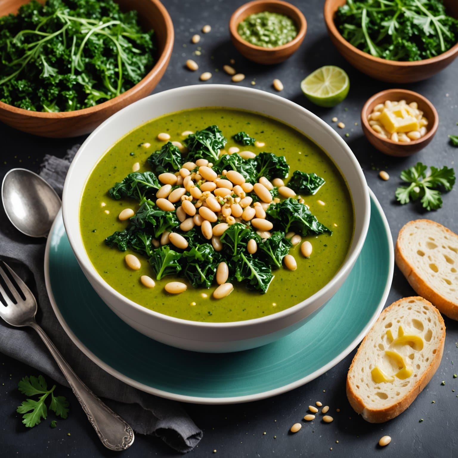 Kale- og bønnesuppe med pesto