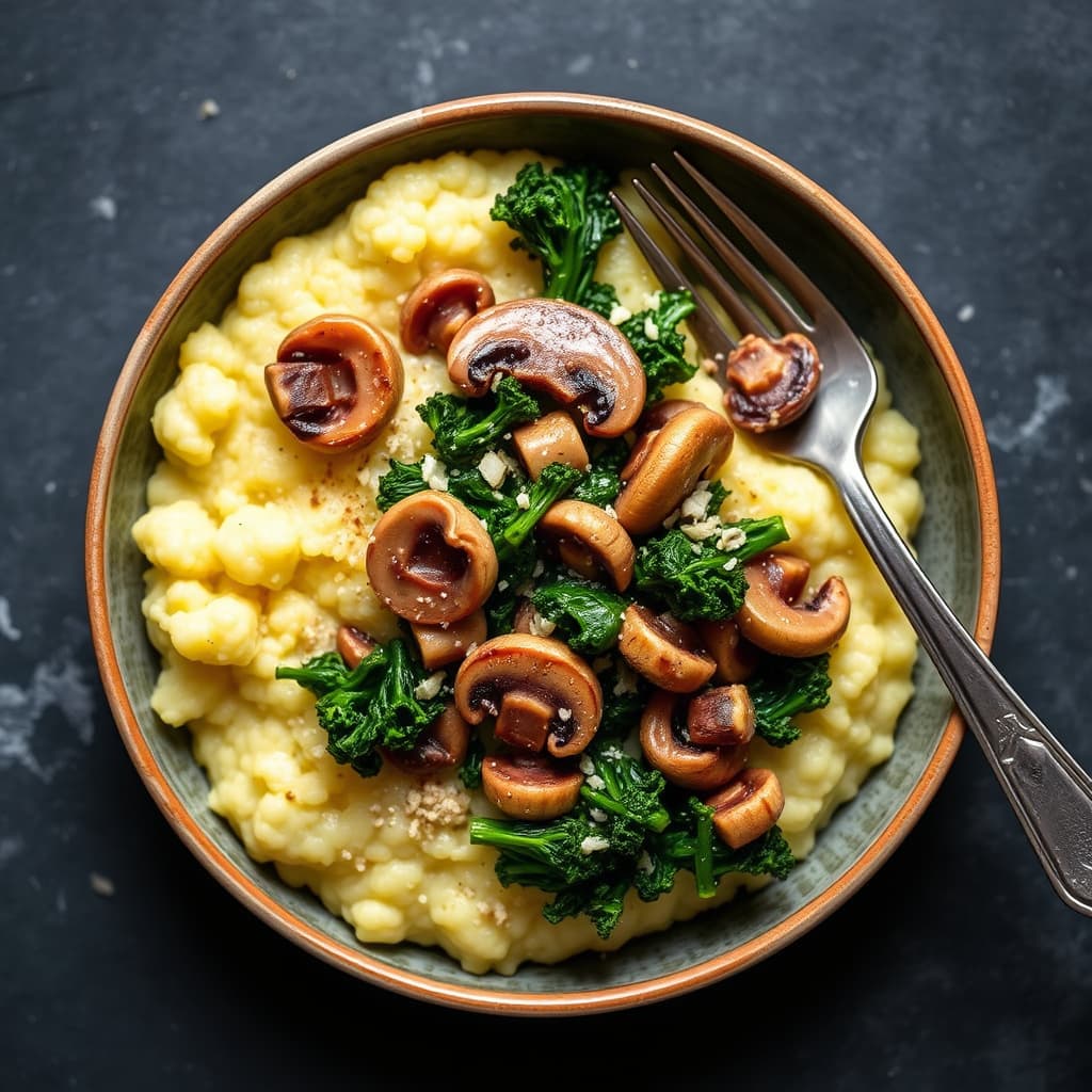 Kale og sopp med kremet polenta