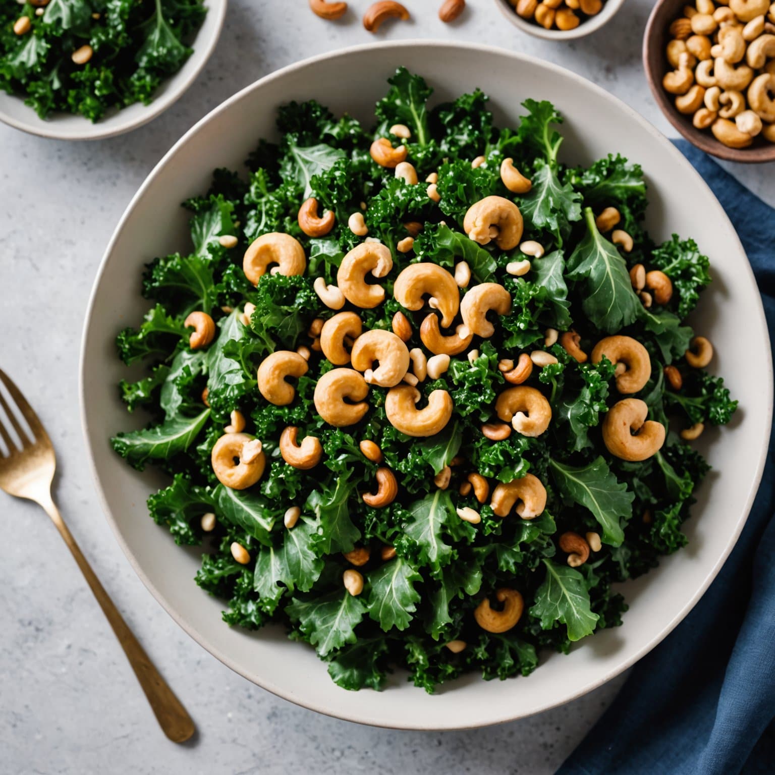 Kale salat med sukkerbelagte cashewnøtter