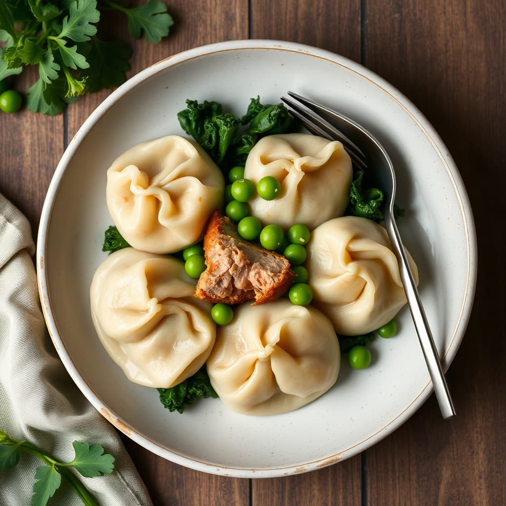 Kale, snøerter og svinekjøttdumplings