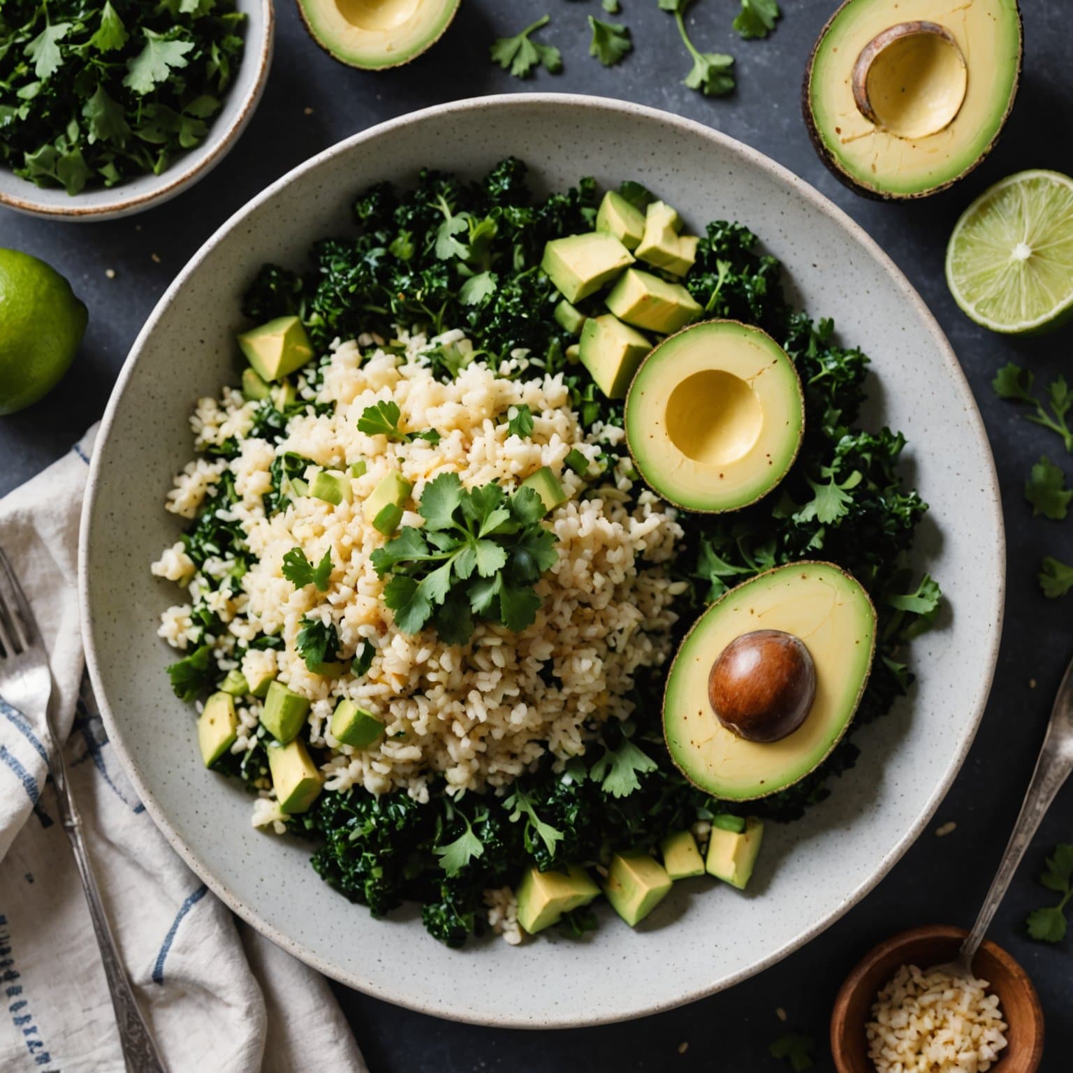 Kali-fornia/Meksikansk blomkålris med avocado og grønnkål