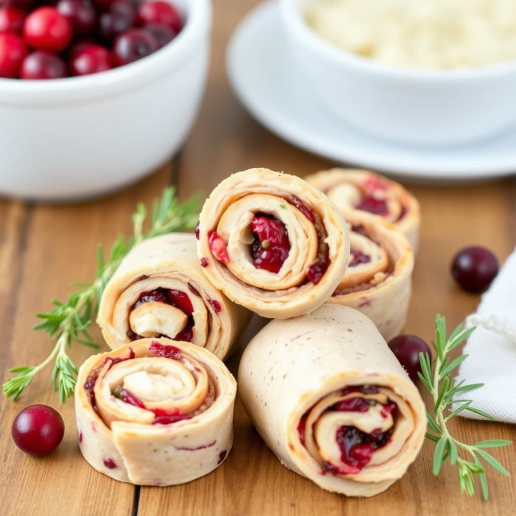 Kalkun- og tranebærskiver med rullede deig