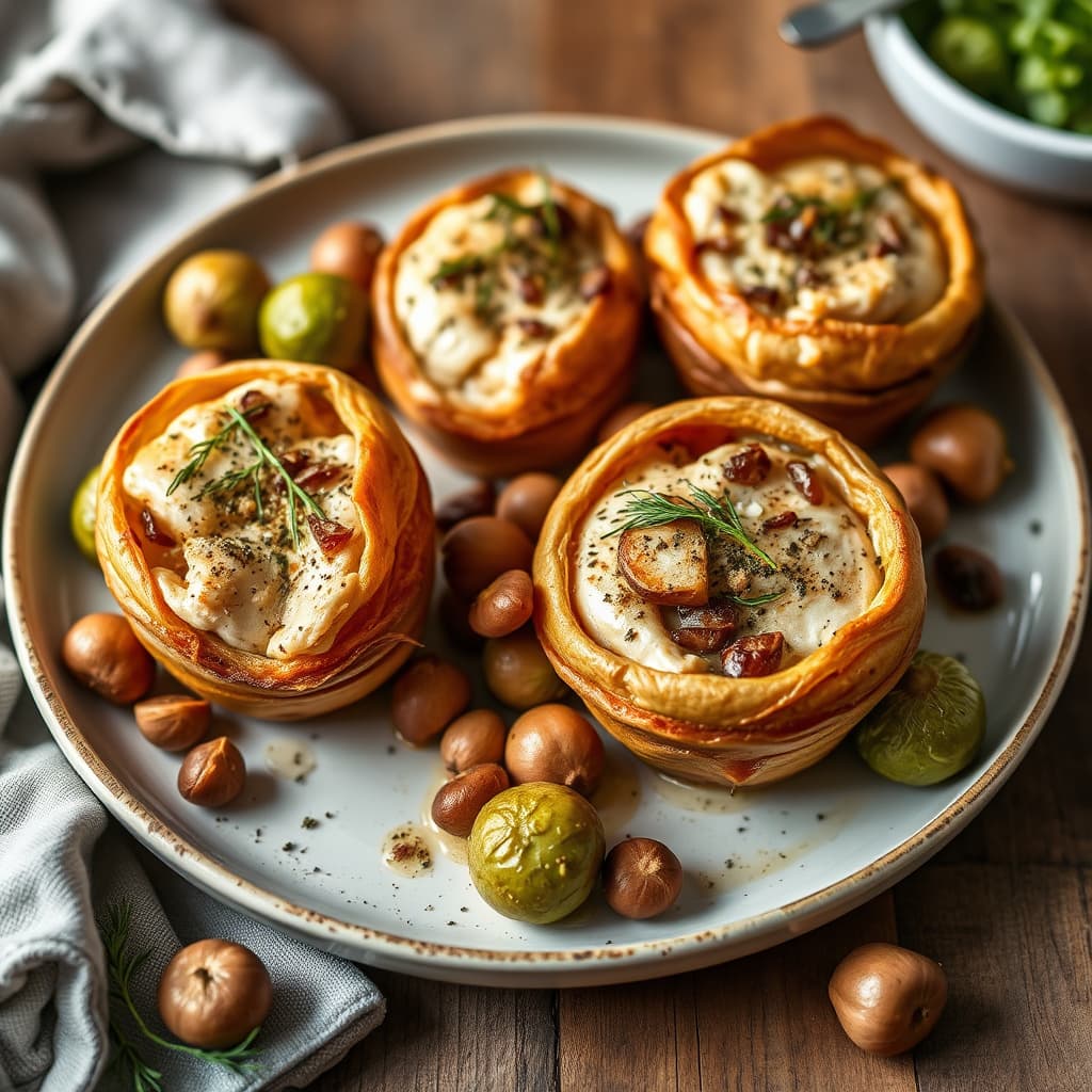 Kalkunpaupietter med kastanjer og rosenkål