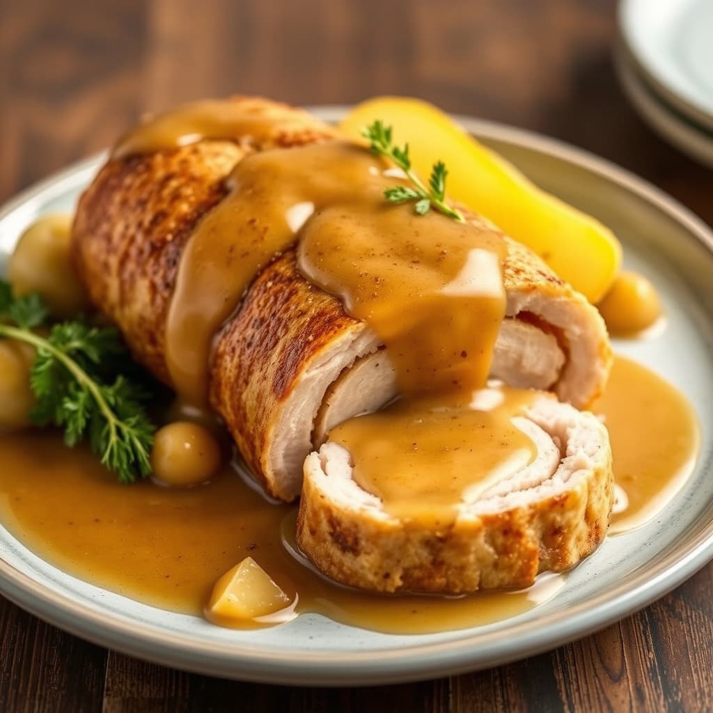 Kalkunrull med eplecider-saus