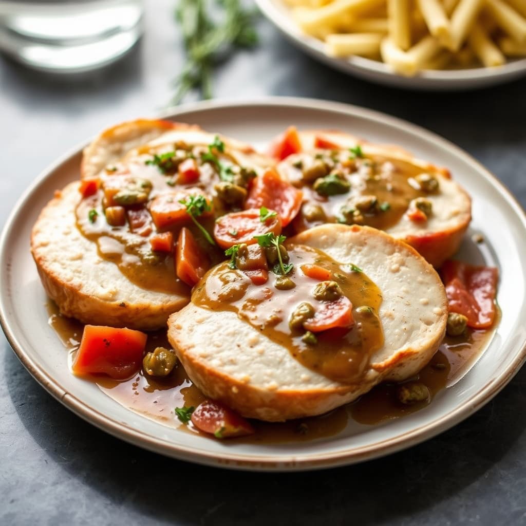 Kalkunskiver med prosciutto og kaperssaus