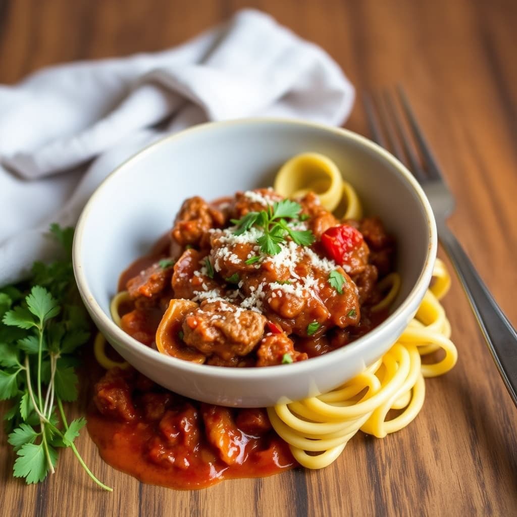 Kalvekjøtt-ragu med campanelle