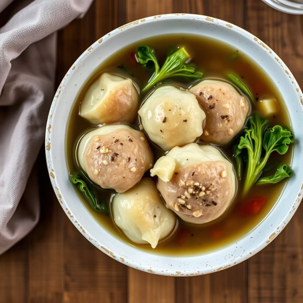 Kalvekjøttdumplings med escarole i buljong