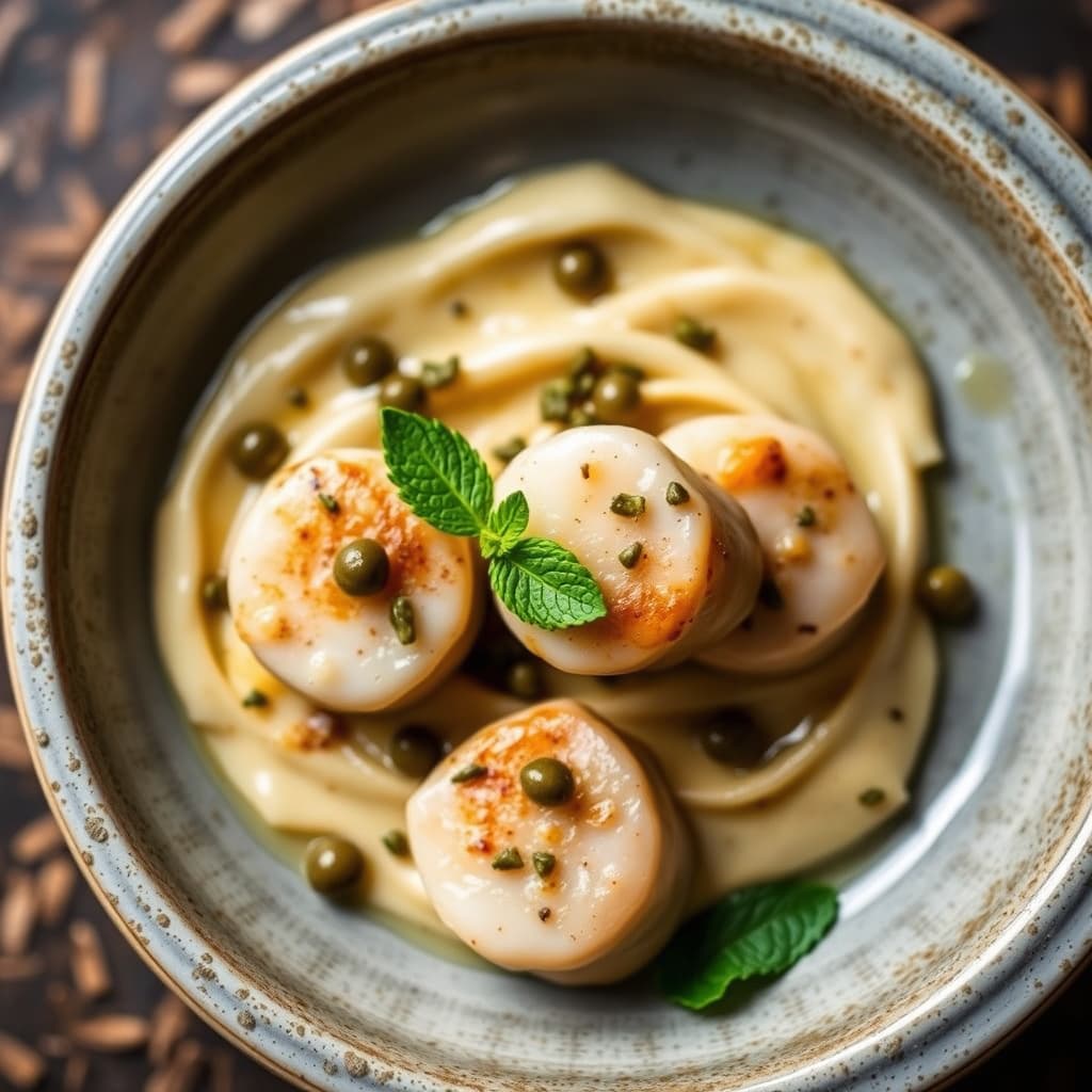 Kalveskiver med mynte og kapers