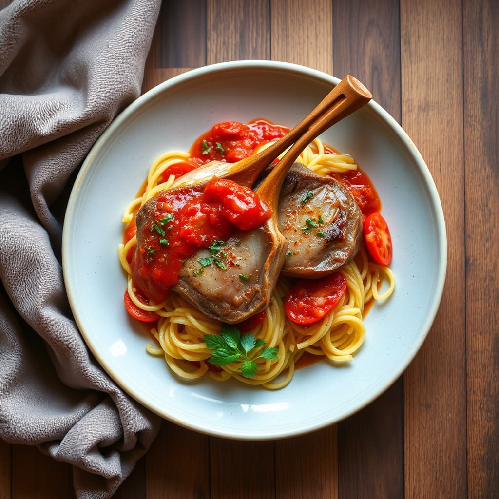 Kalvesteik med safranorzo og tomatsaus