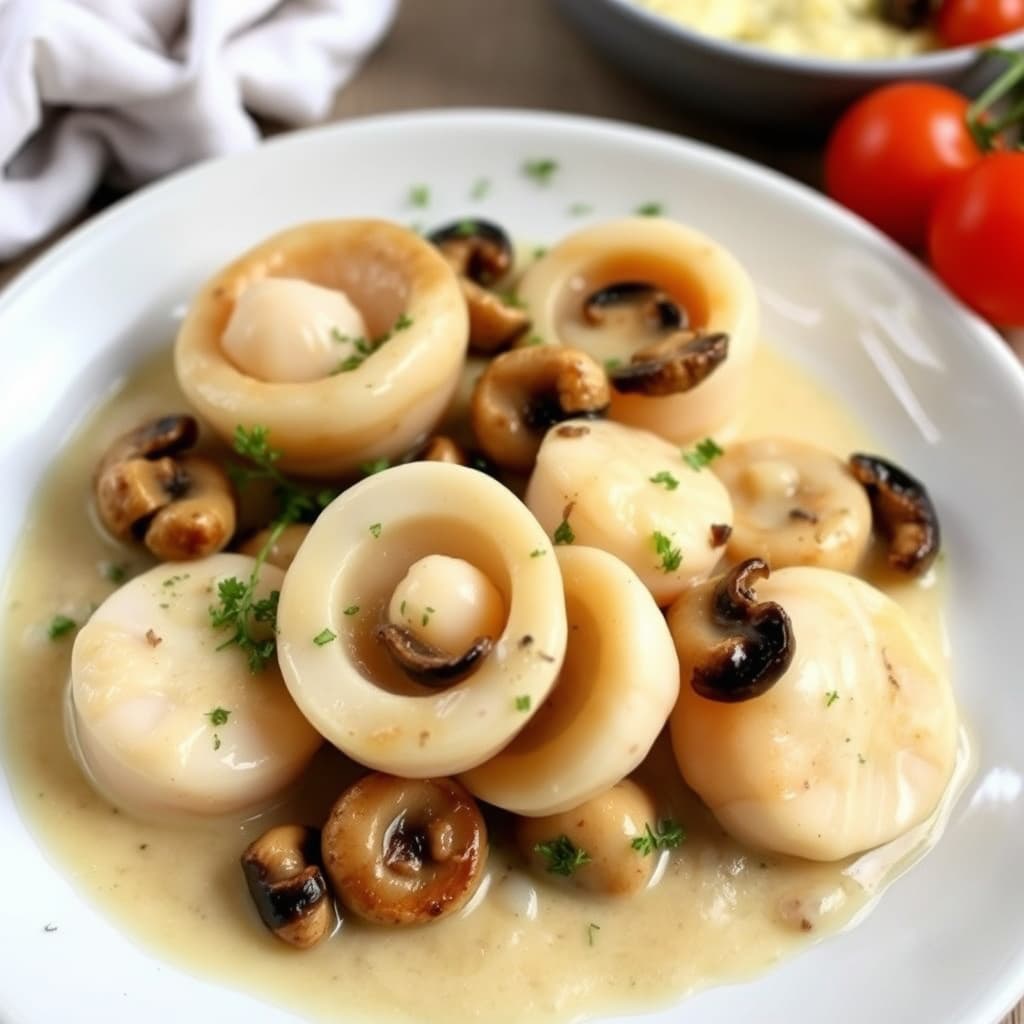 Kamskjell (Kamskjell med sopp i fløtesaus)