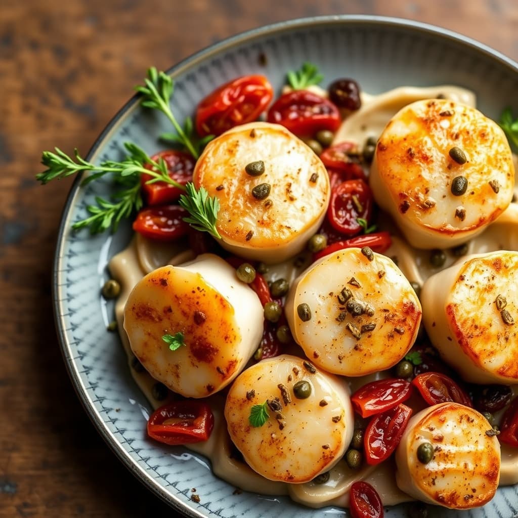 Kamskjell med kapers og soltørkede tomater