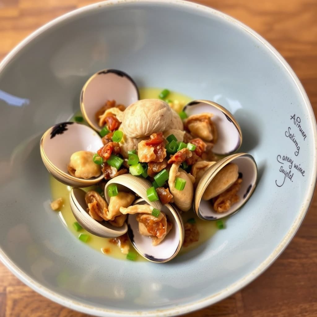 Kamskjell med pancetta og vårløk