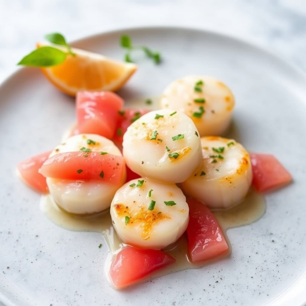 Kamskjell med rosa grapefrukt