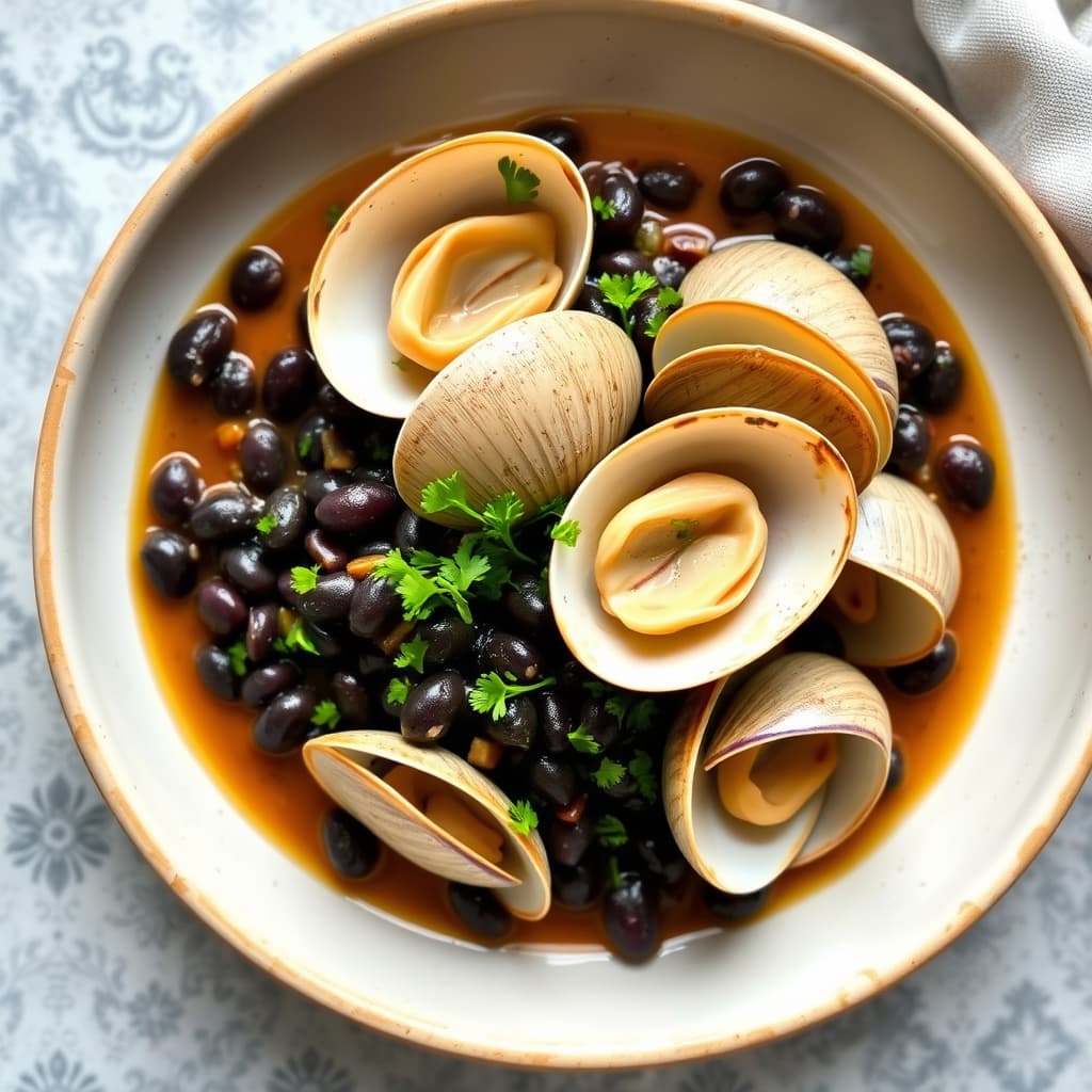 Kamskjell med svarte bønner