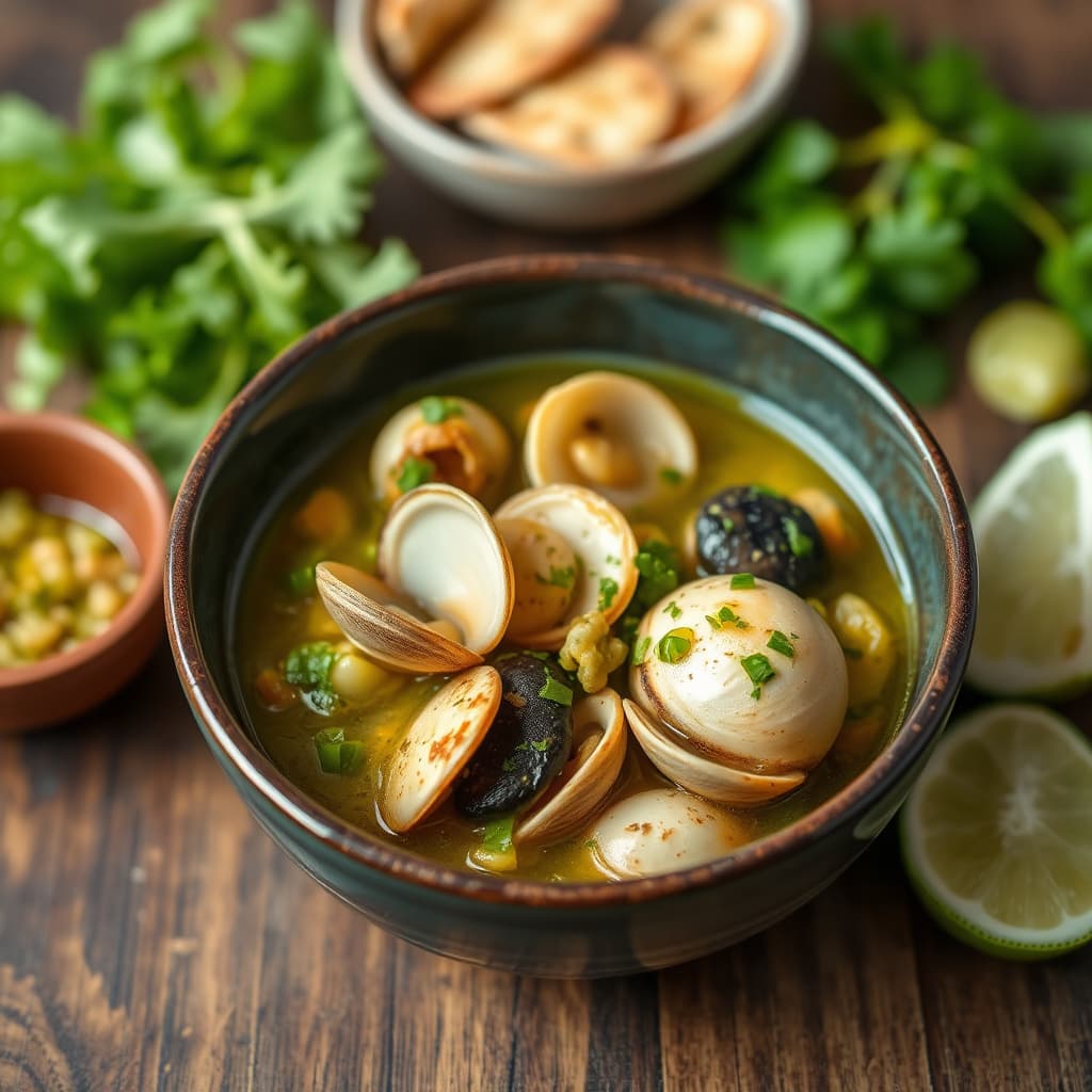 Kamskjell- og calamari-sjømatgryte med salsa verde