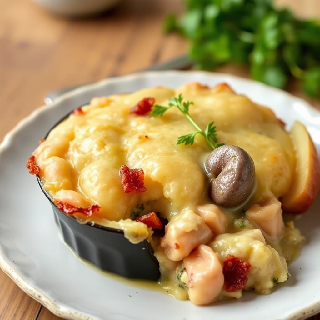 Kamskjell-, potet- og baconpaj