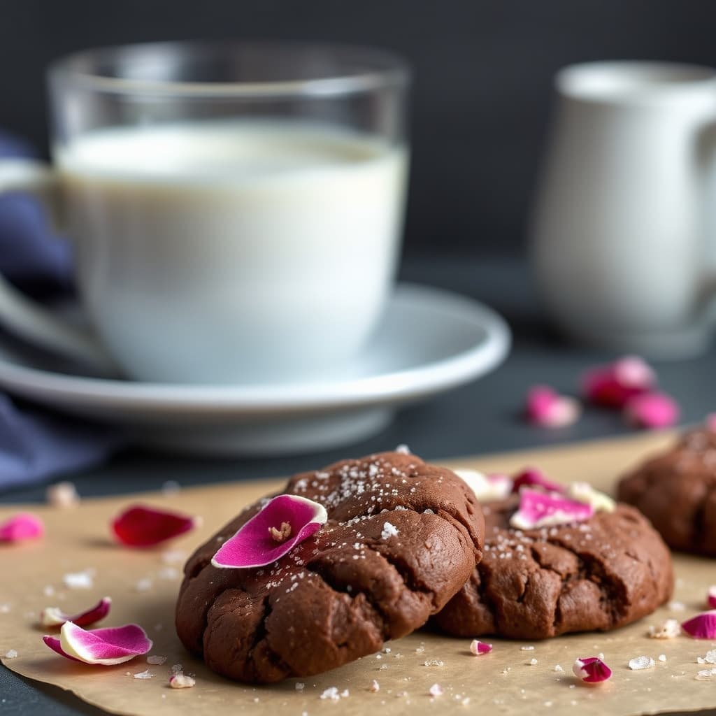 Kandiserte rosenblader og sjokoladekjeks