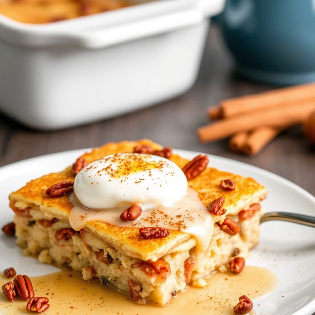 Kanel- og pekannøttpannekakefrokostgrateng