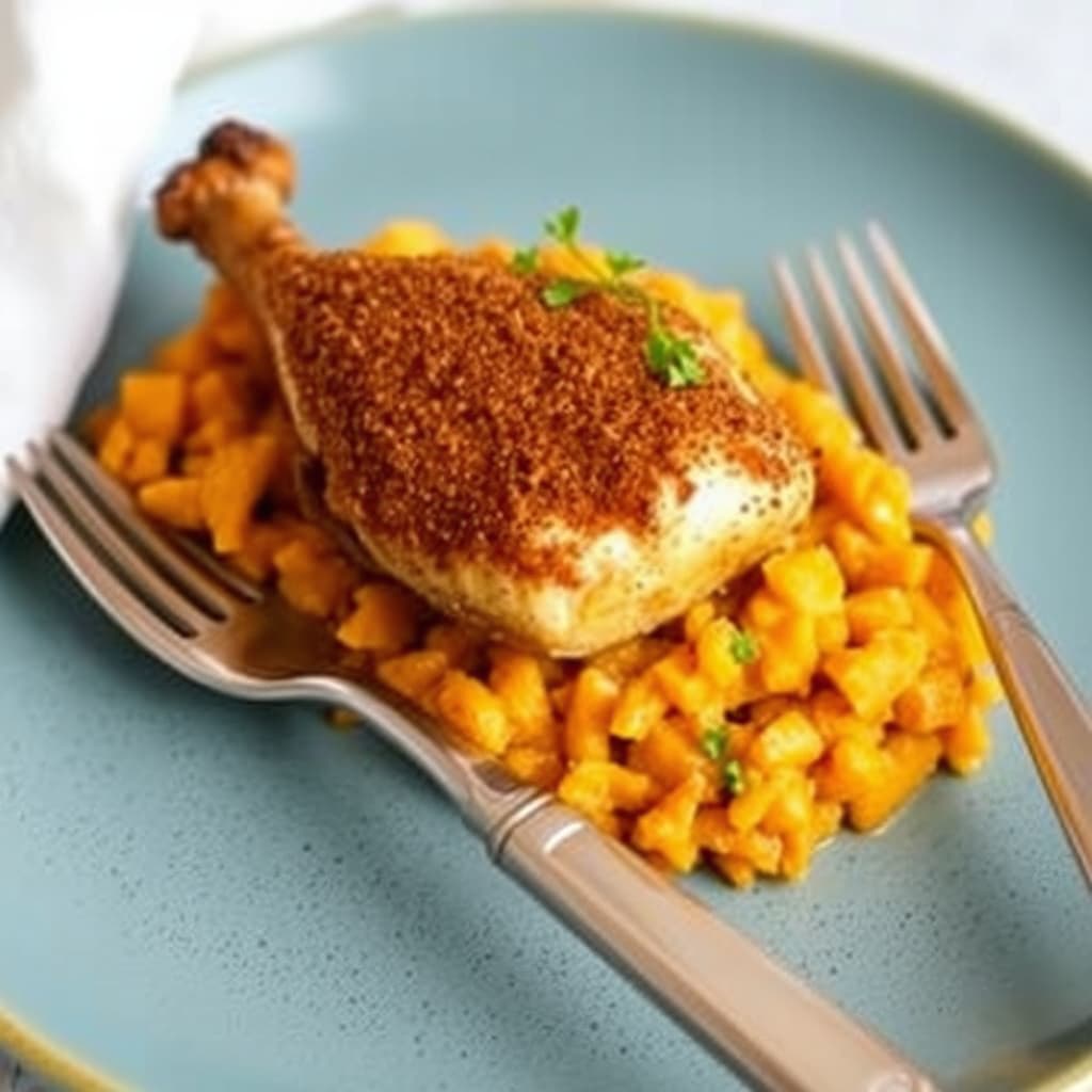 Kanelstekt Cornish Game Hen med søtpotetrisotto