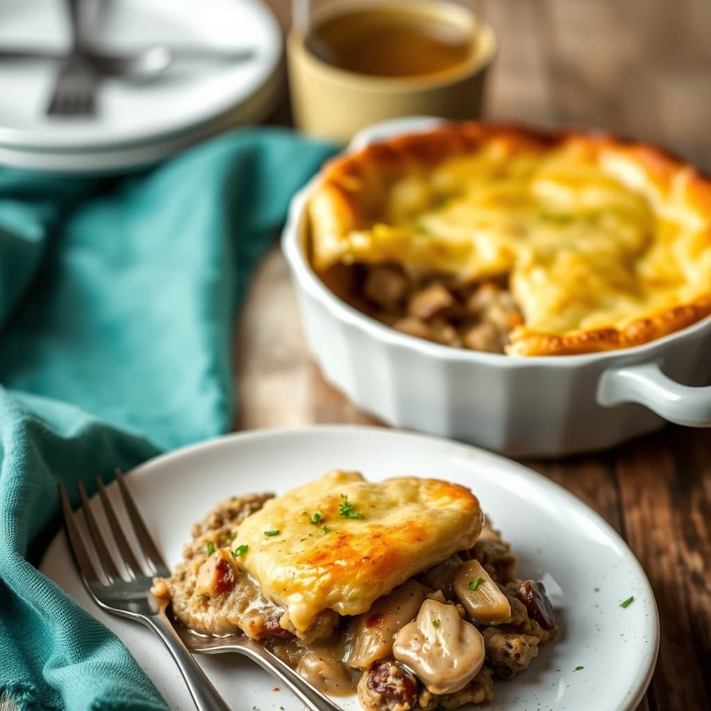 Kaninfylte gryte med eksotiske sopp og potetdeig