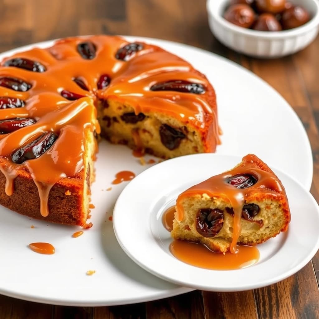 Karamell-datkake opp-ned