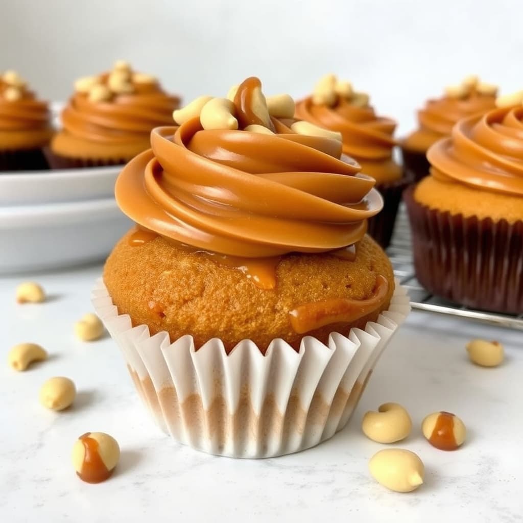 Karamell- og cashewnøttcupcake