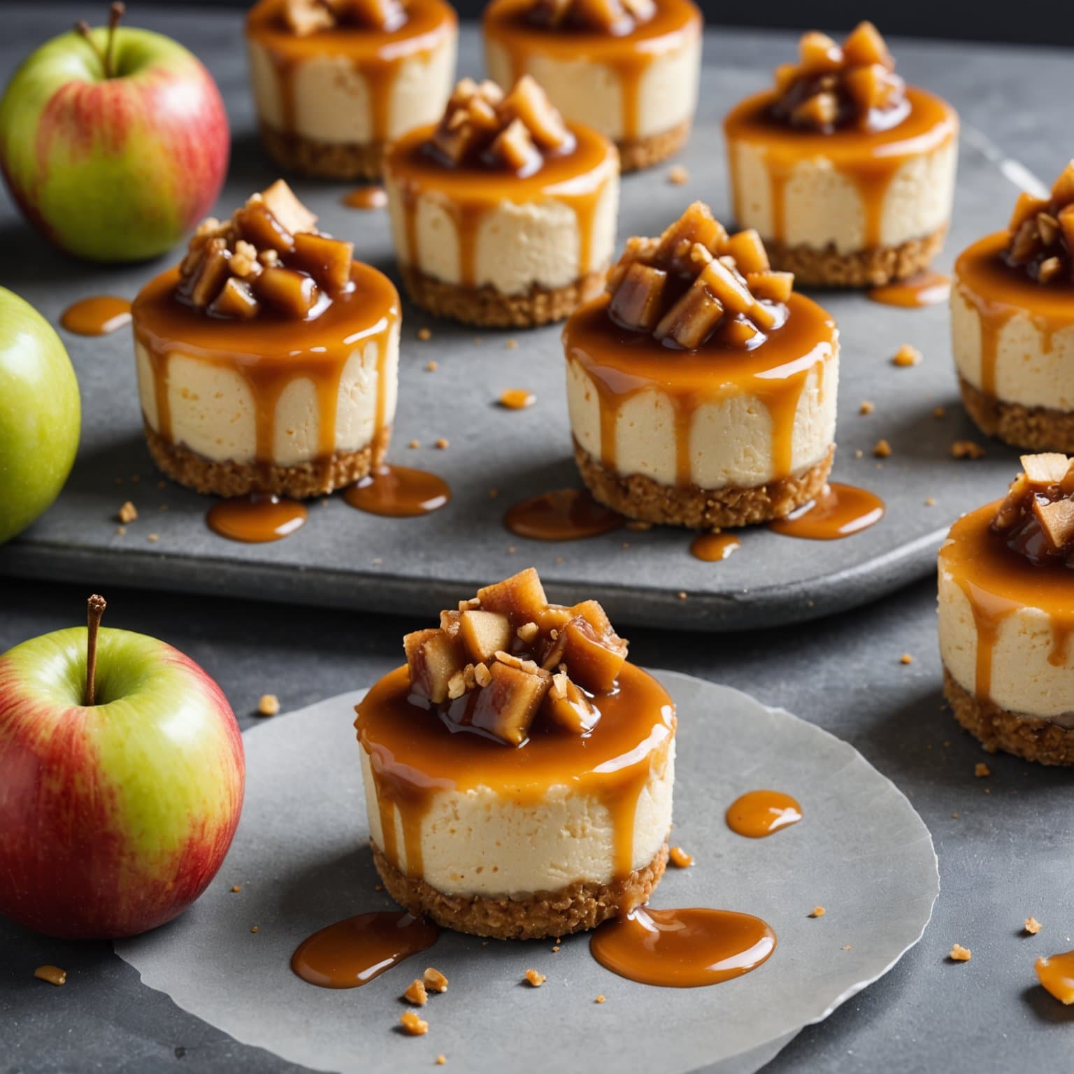 Karamell- og eple-mini "cheesecakes"