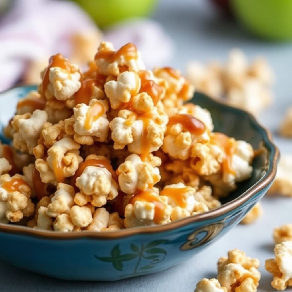 Karamell- og eplepopcornklumper