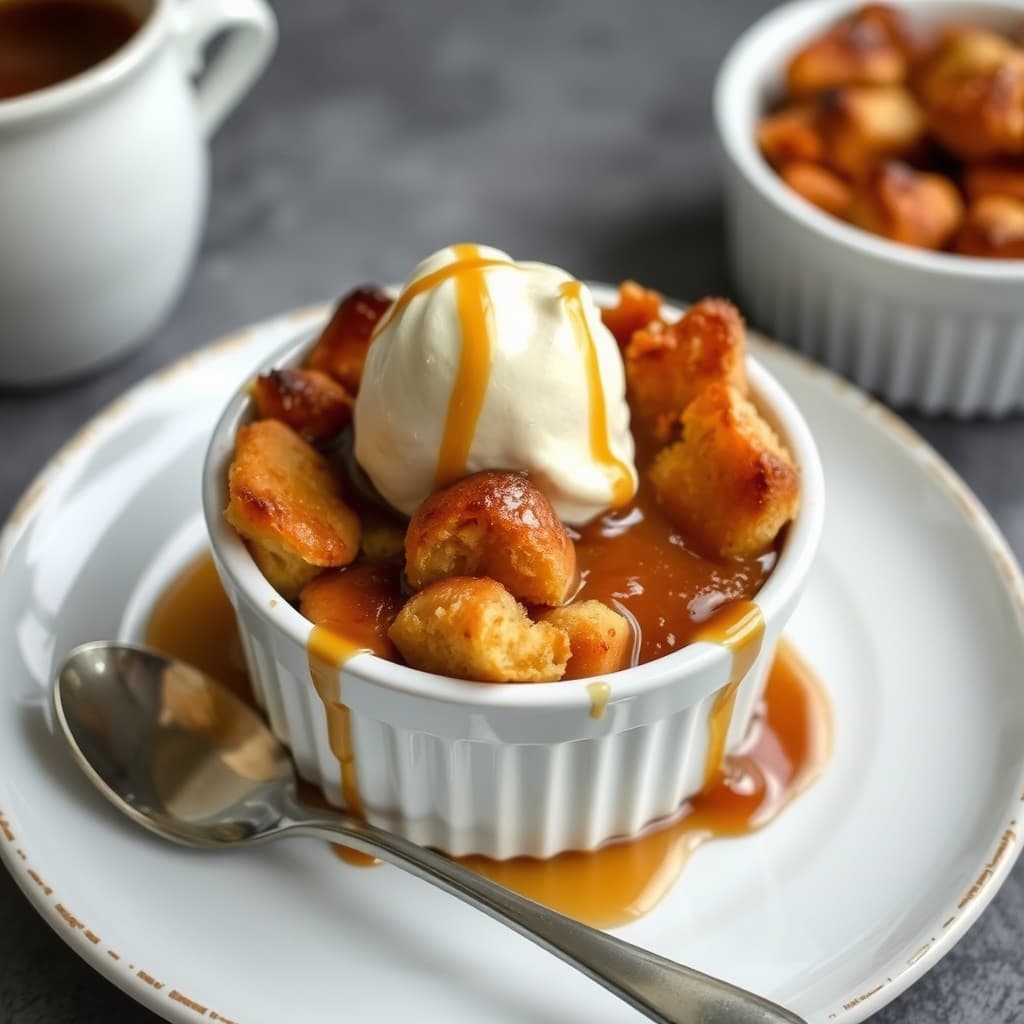 Karamellbrødpudding for to