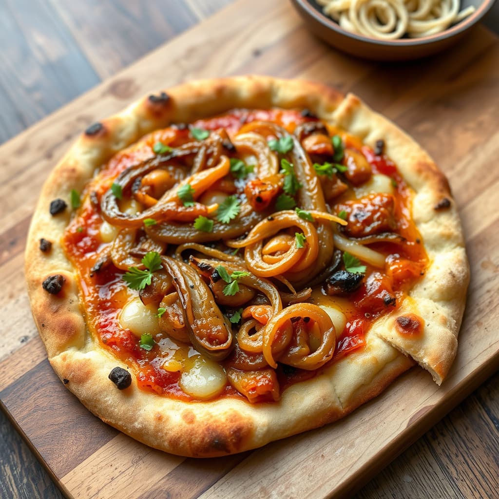 Karamellisert løk og andeconfit-pizza