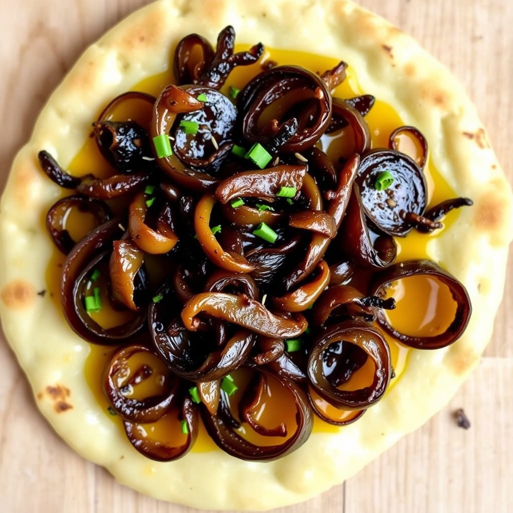 Karamellisert løkflatbrød med krydret olivenolje