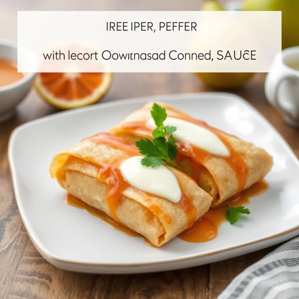 Karamellisert pærespringroll med blodappelsin-kremsaus