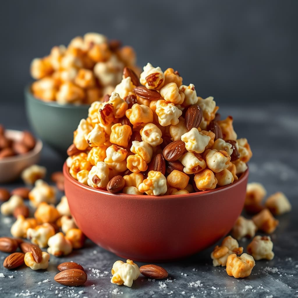 Karamellpopcorn med røkte mandler og fleur de sel