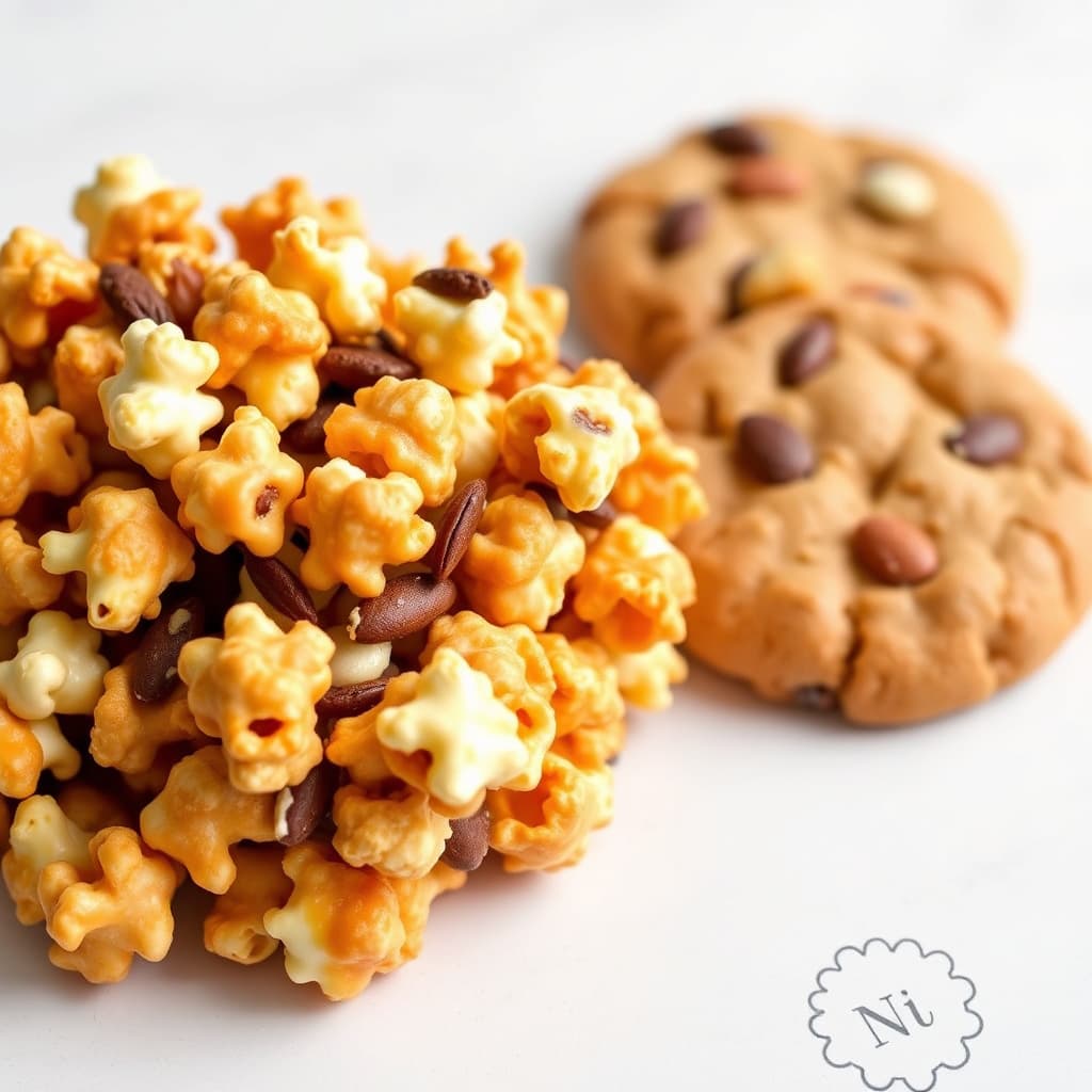 Karamellpopcorn, saltede mandler og maltkjeks