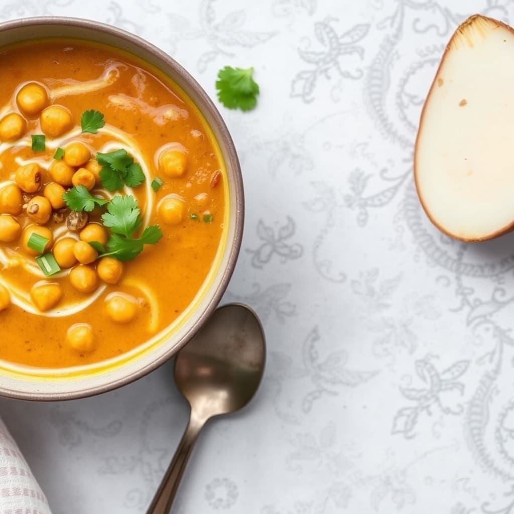 Kardeas curry-kokos- og sitrongresskikertsuppe