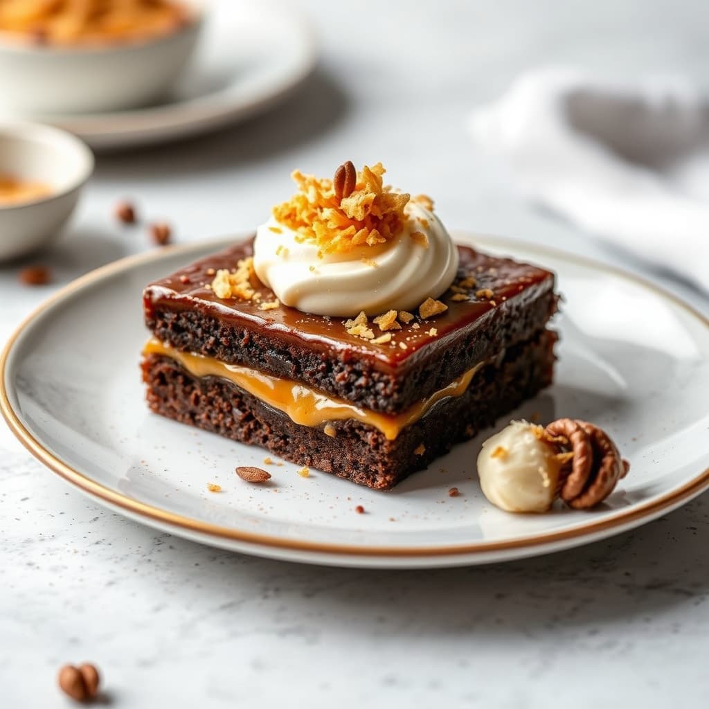 Kardemomme- og espressobrowniekake med sprø filodeig og salt karamellfyll