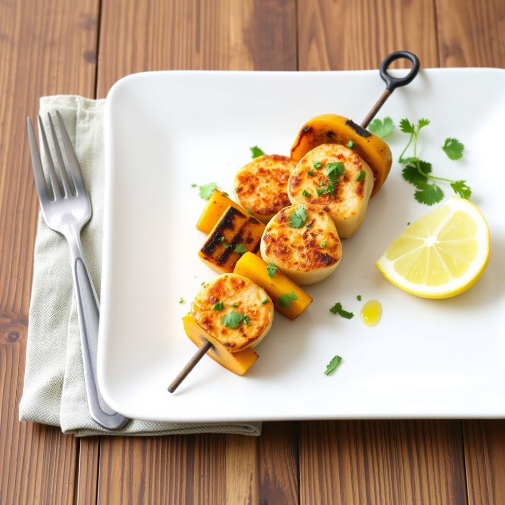 Karrifiserte kamskjellspyd med squash