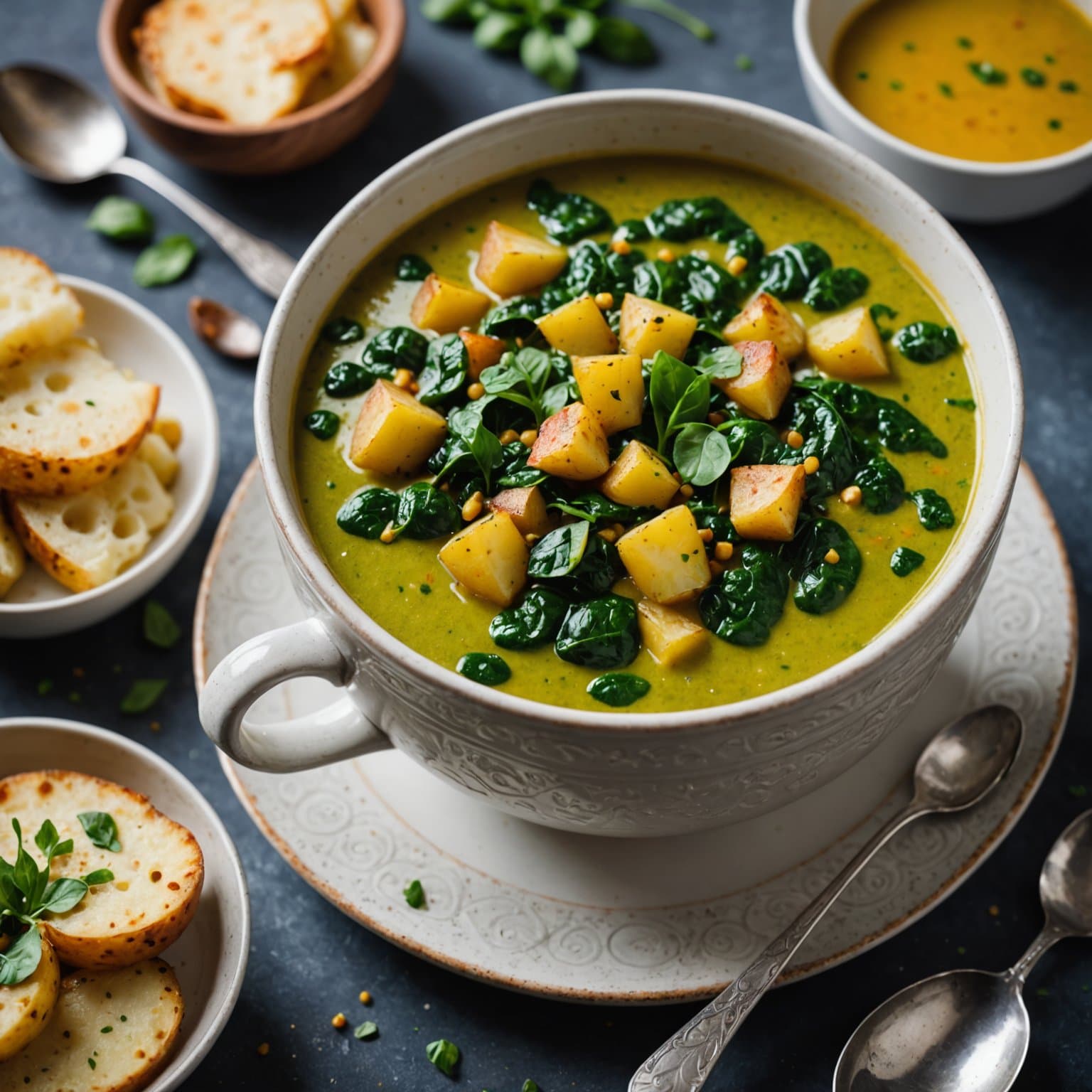 Karripotet og spinatsuppe